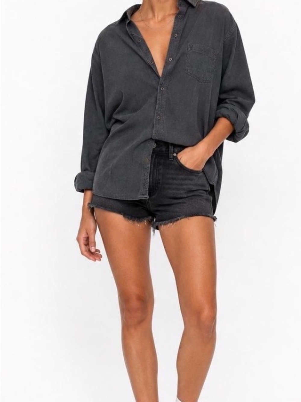 Washed Black Button-Up Women's Shirt